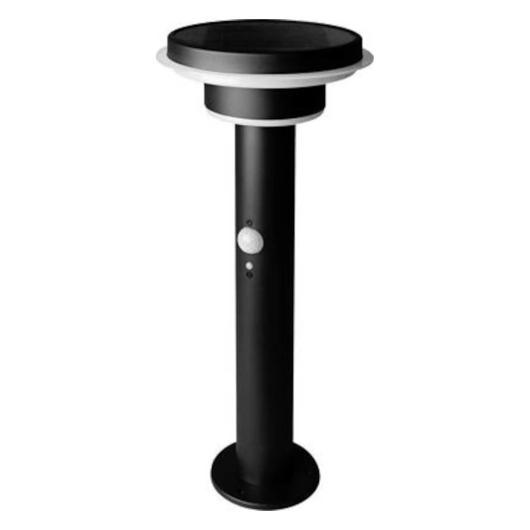 Sort LEDVANCE Endura Style Solar pullertlampe med rundt solpanel og bevægelsessensor